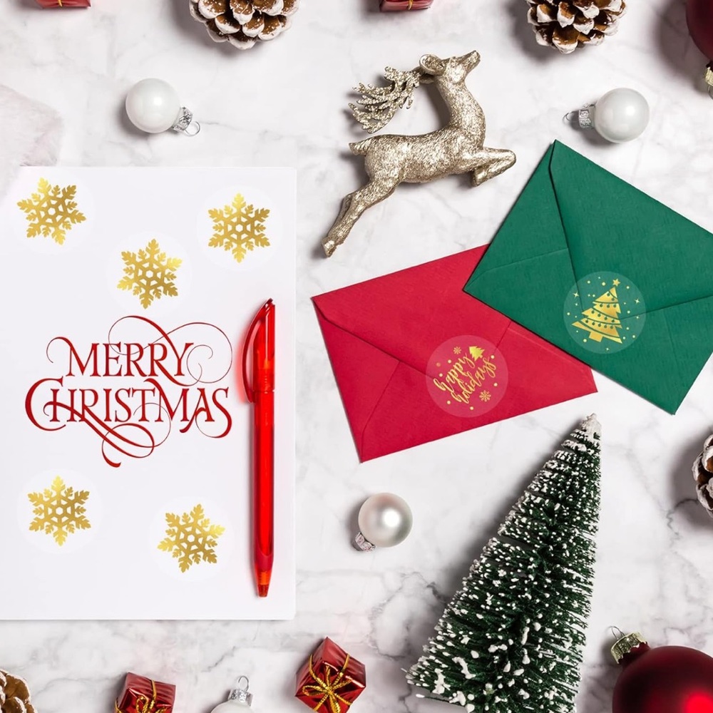 NEW! 🎉50 CLEAR gold foil Holiday stickers- 6 Designs- Clear stickers - Picture 7 of 8